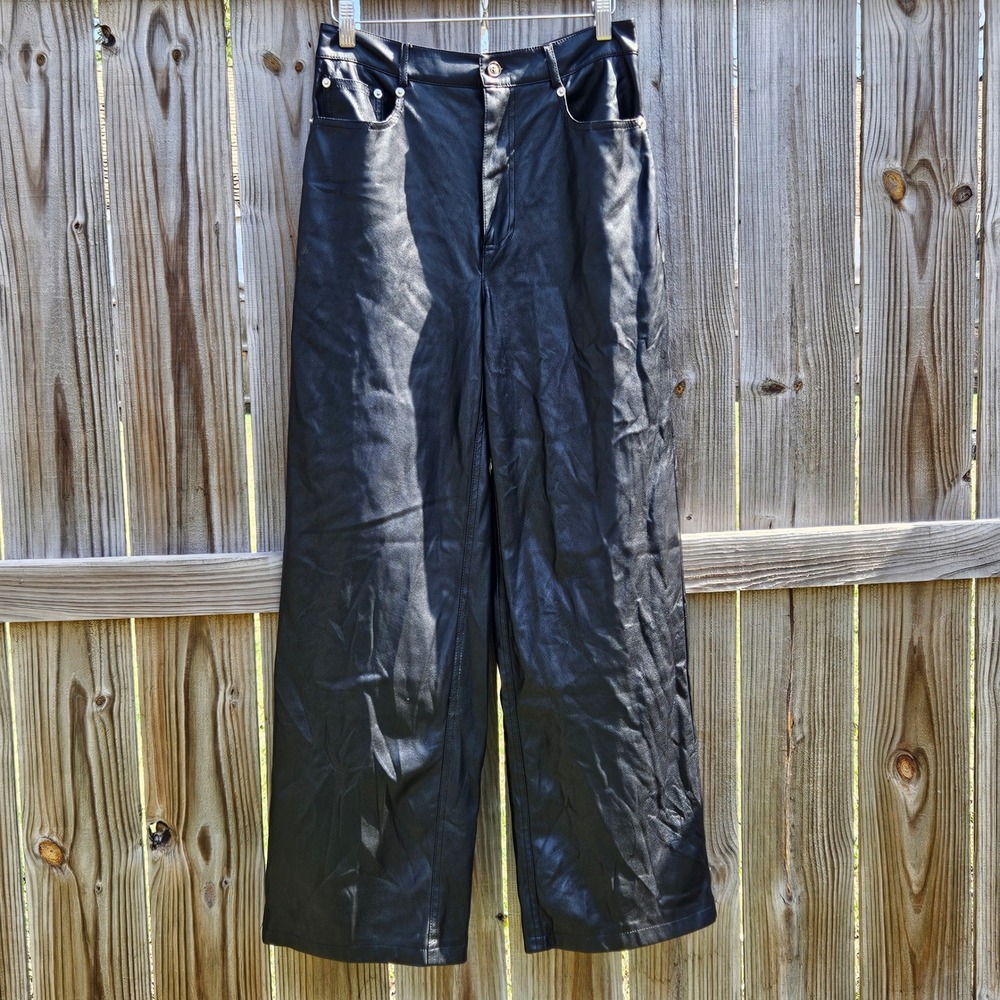 Urban Outfitters Black Faux Leather Wide Leg Pants High Rise Size 28x30
